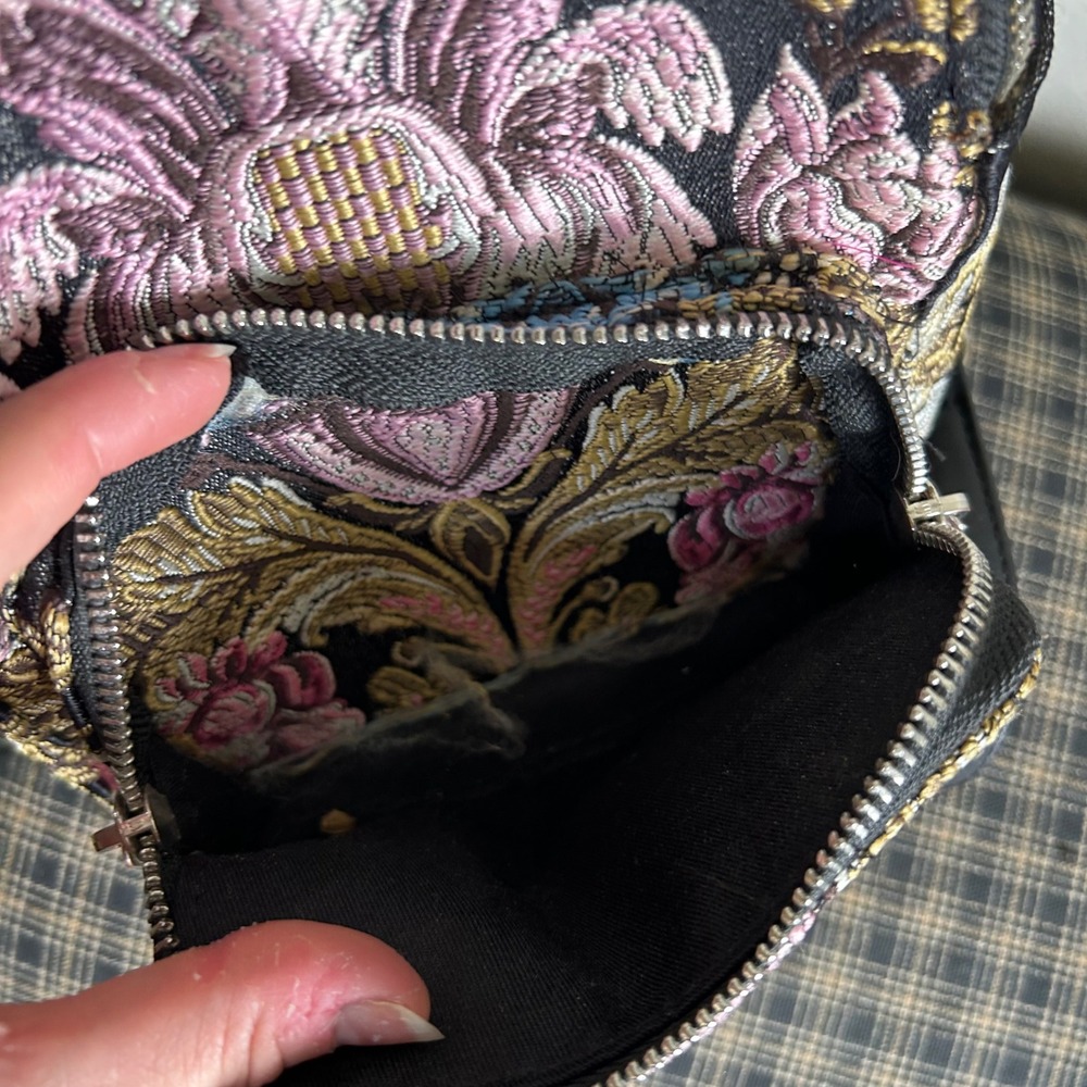 EUC Shellys London Mini Backpack Tapestry Floral Size Mini Black Multi Woven - Picture 3 of 5